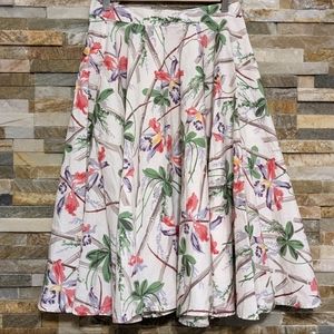 Cream Floral Midi A-Line Skirt